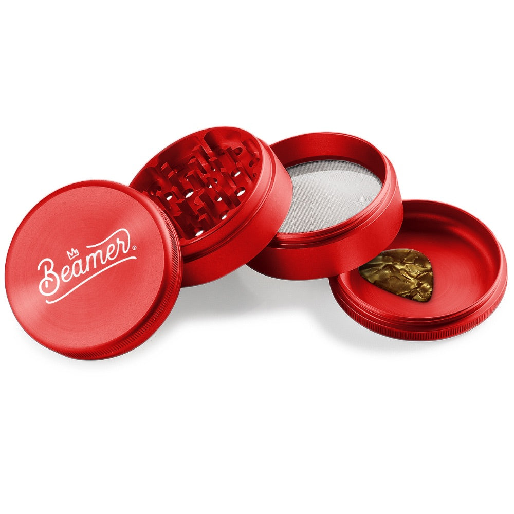 Beamer 4-Part Crown Logo Design Aircraft Grade Aluminum Grinder | red