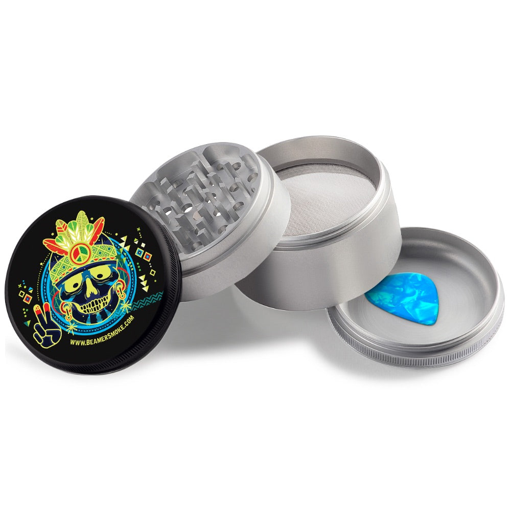 Beamer 4-Part Extended Full Color Aircraft Grade Aluminum Grinder | blacl/silver