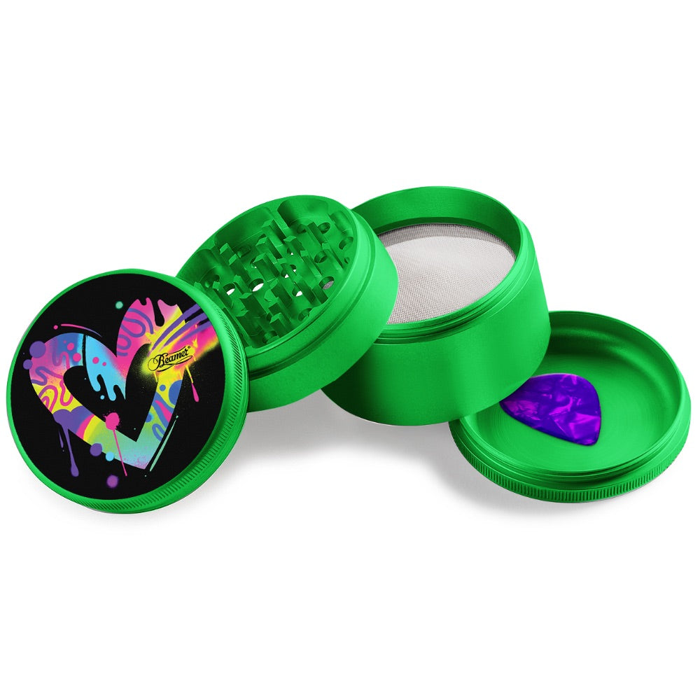 Beamer 4-Part Extended Full Color Aircraft Grade Aluminum Grinder | heart green