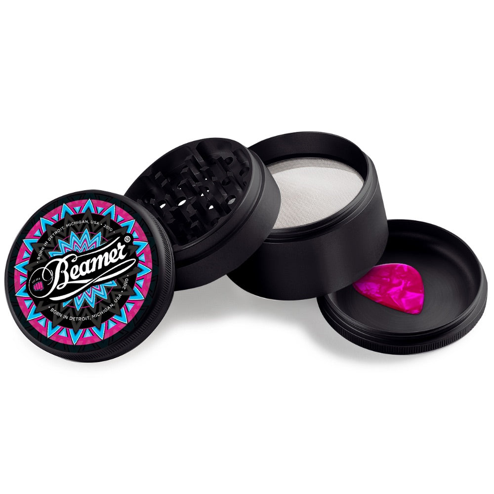 Beamer 4-Part Extended Full Color Aircraft Grade Aluminum Grinder | logo black