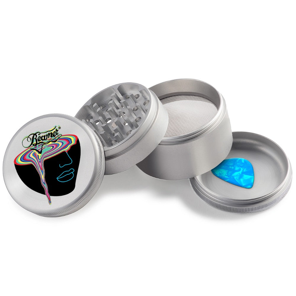 Beamer 4-Part Extended Full Color Aircraft Grade Aluminum Grinder | face silver