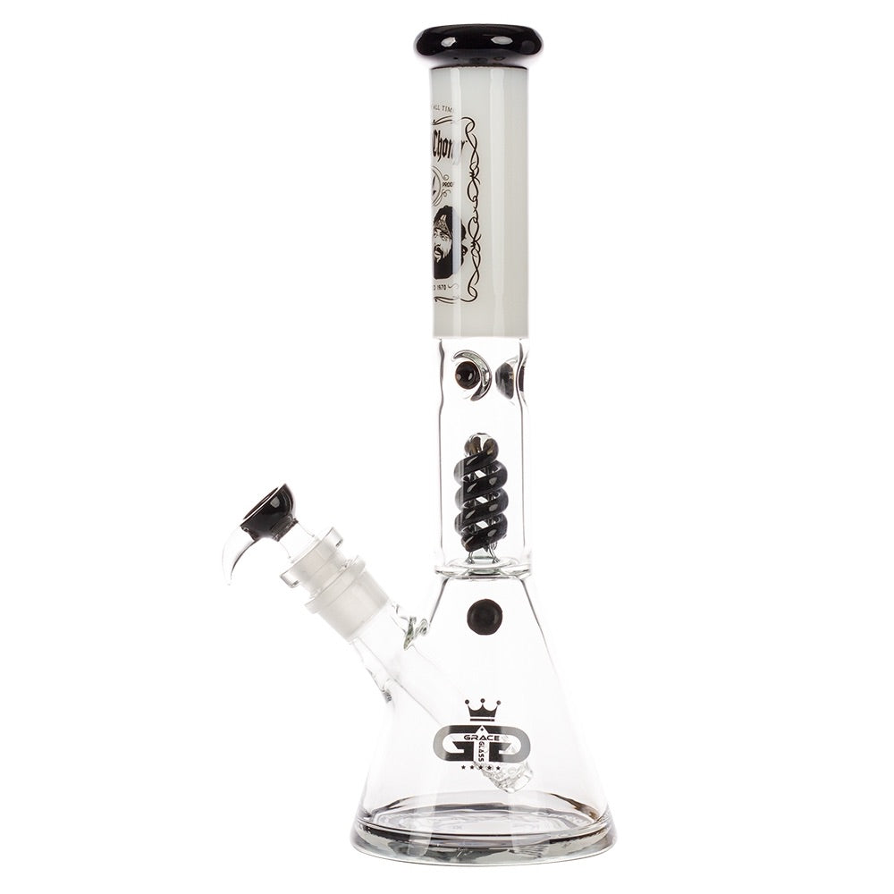 Grace Glass Cheech & Chong Spiral Percolator Beaker Bong | White | side view 2