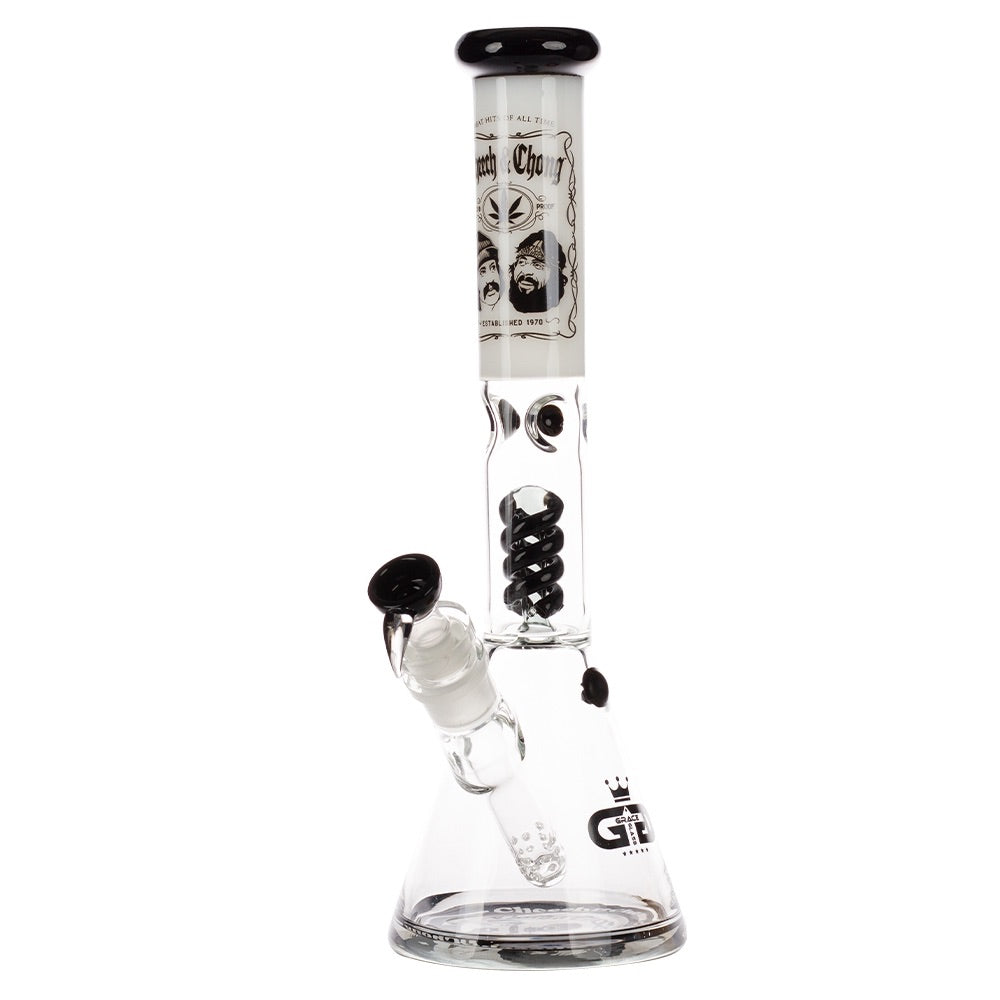 Grace Glass Cheech & Chong Spiral Percolator Beaker Bong | White | side view 1