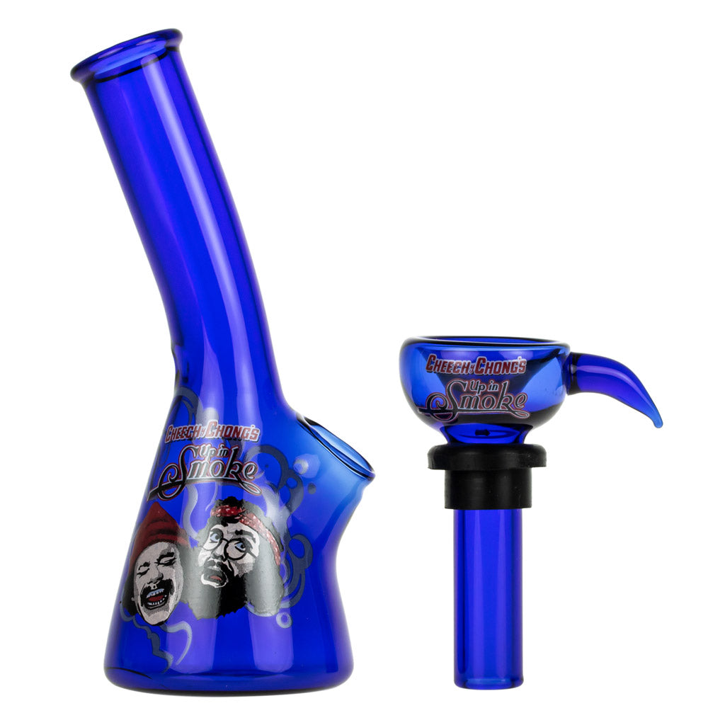 Cheech and Chong Mini Glass Beaker Bong | Blue - Side View 
