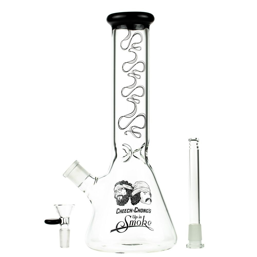 Cheech & Chong’s Up in Smoke Beaker Ice Bong | 12 inch - Downstem and Herb Bowl Included 