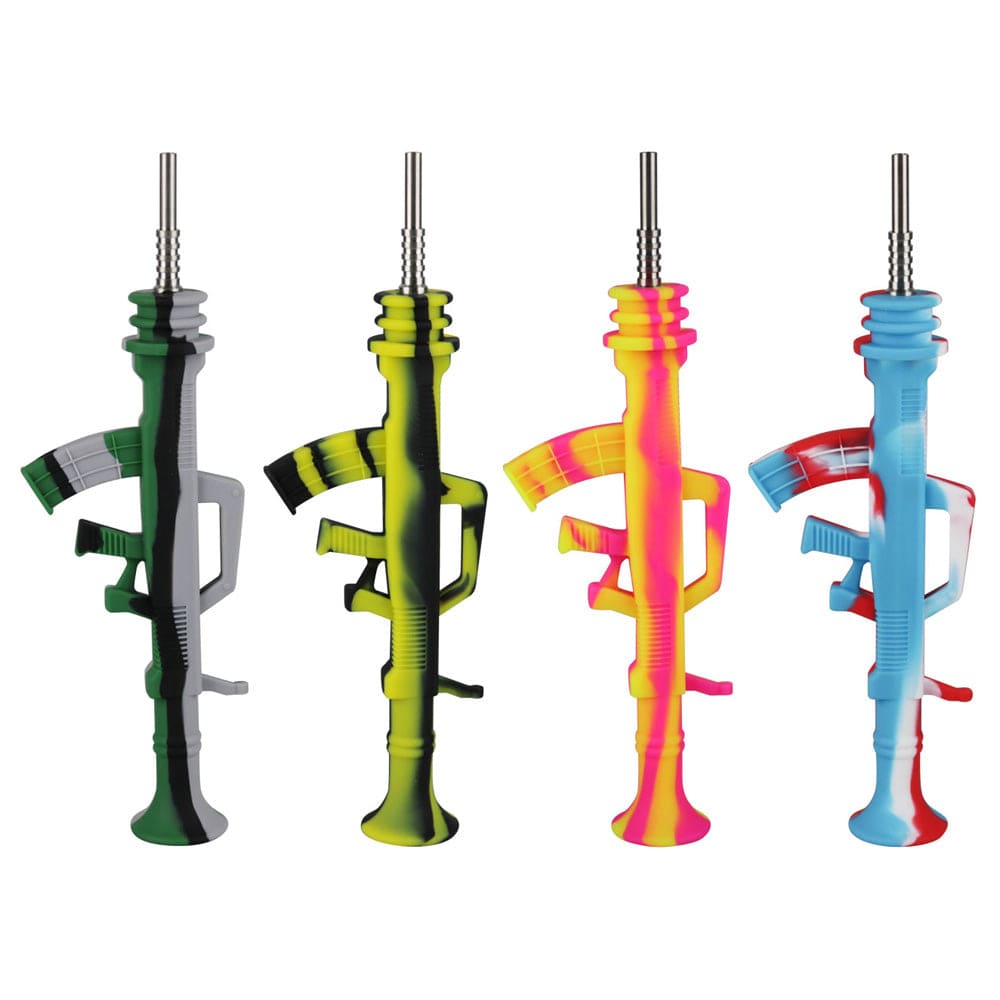 Front view of the AK47 Dab Straw, a 9.5-inch silicone straw in varying colors with a simple, elongated design.