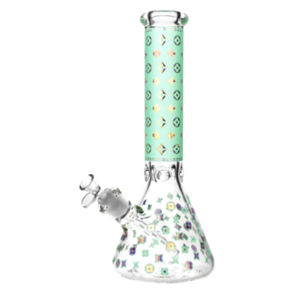 Designer Floral Diamond Print Bong | side view | green