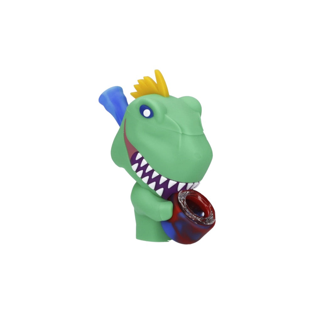 Daily High Club August 2023 Rave Dino Smoking Box | silicone dino | side view 1