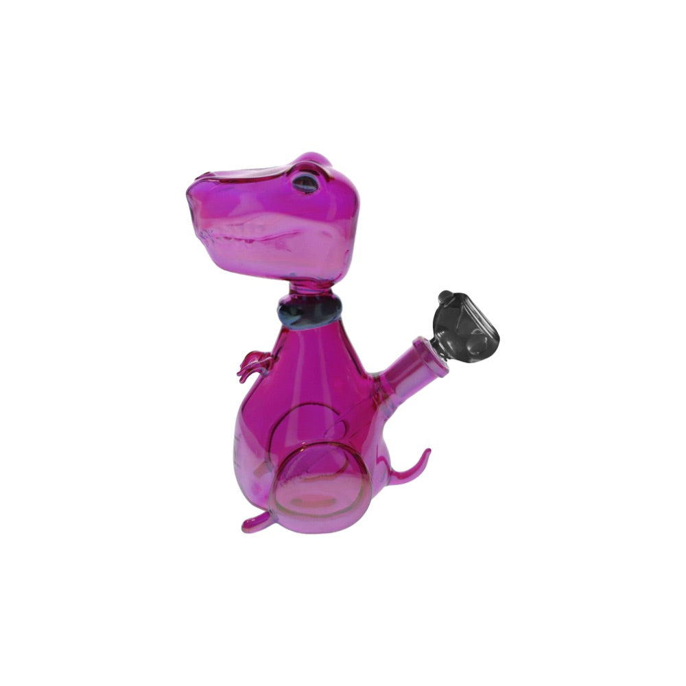Daily High Club August 2023 Rave Dino Smoking Box | glass dino with bowl | side view 1