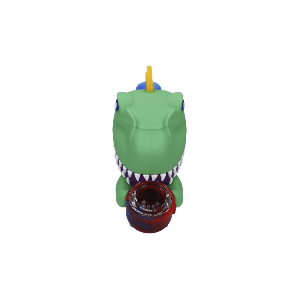 Daily High Club August 2023 Rave Dino Smoking Box | silicone dino | front view