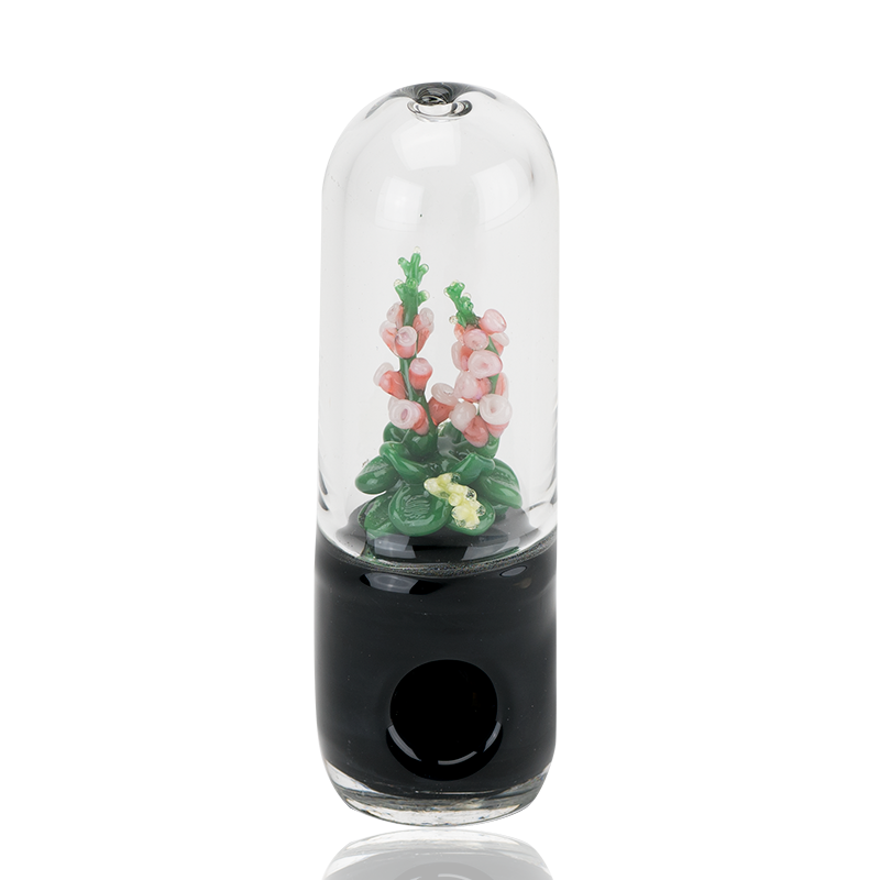 Empire Glassworks Glow in the Dark Pink Fox Glove Hand Pipe | front view