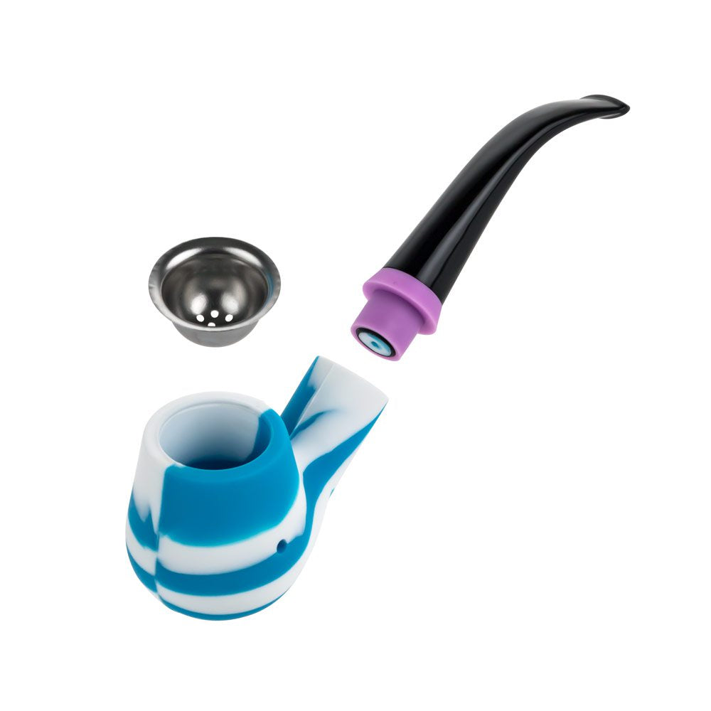 Silicone Sherlock Pipe with Steel Bowl | Side view 1 | All parts 