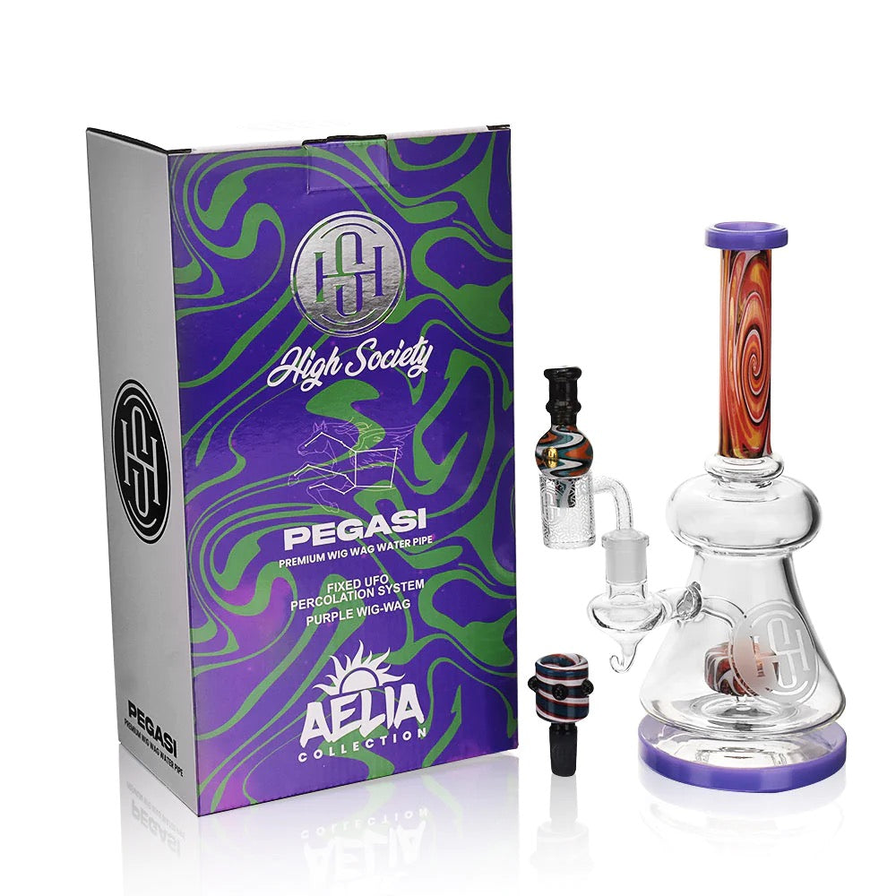 High Society Pegasi Premium Wig Wag Bong | Purple | box