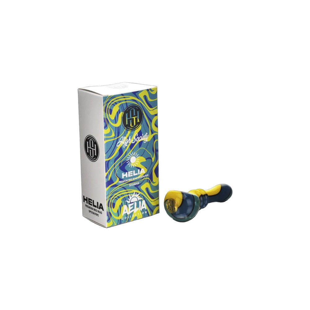 High Society Helia Premium Wig Wag Spoon Pipe | Yellow/Blue | with box