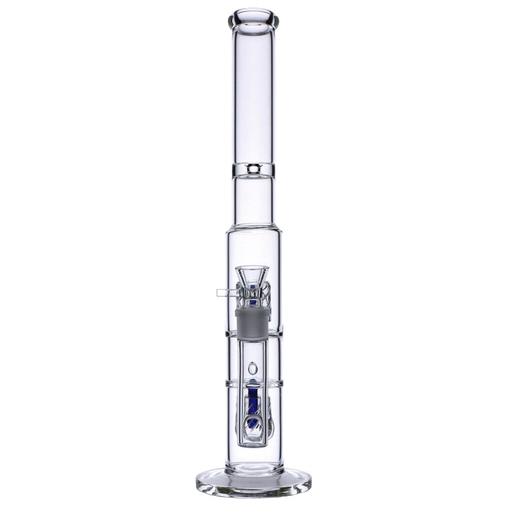Straight Glass Ice Bong with Double Slitted Drum Percs | 17.7 Inch | Front View 