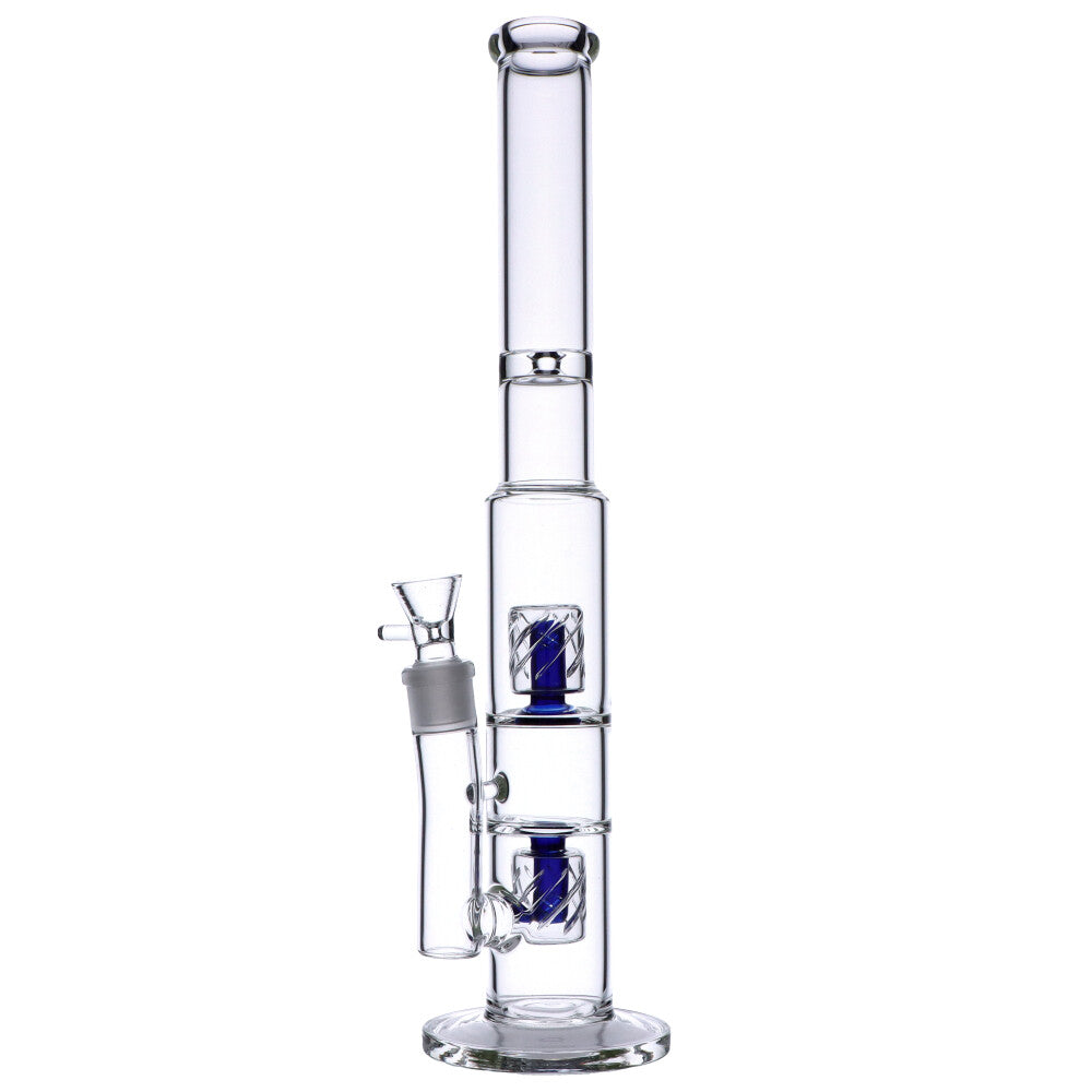 Straight Glass Ice Bong with Double Slitted Drum Percs | 17.7 Inch | Side View 4