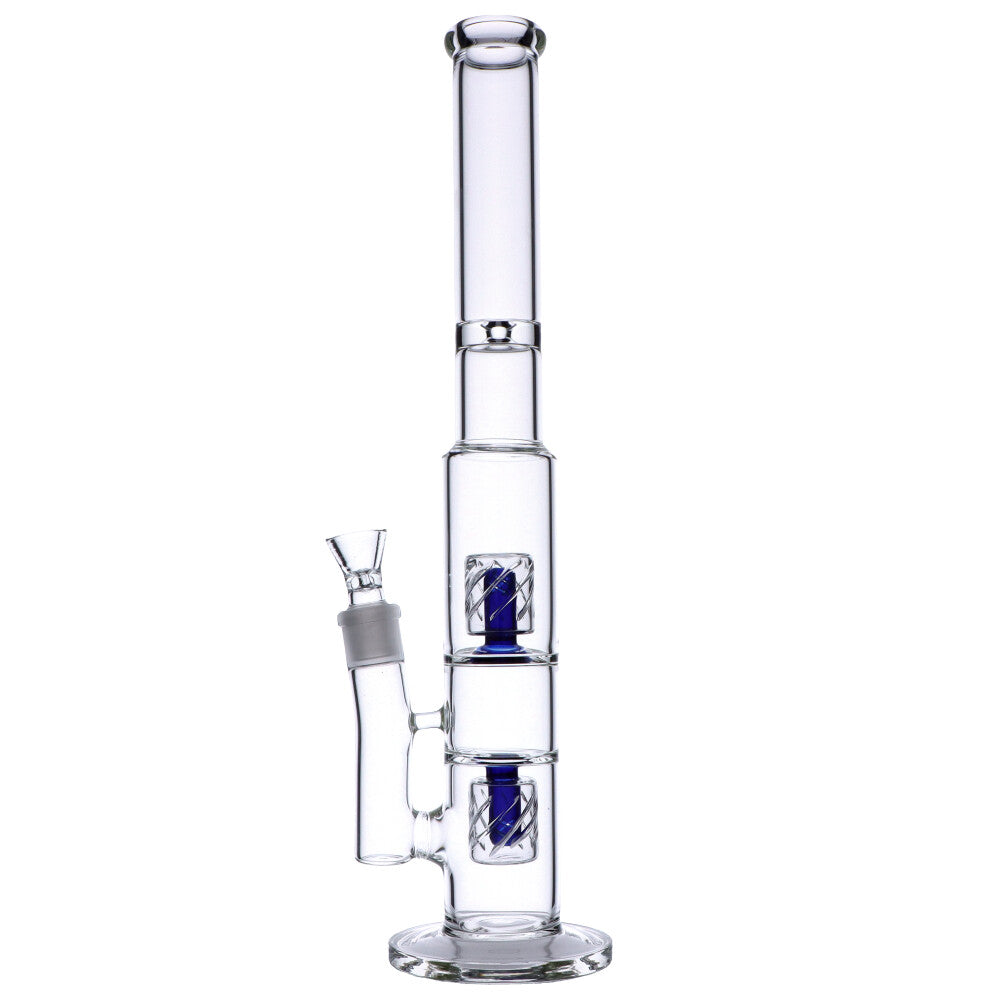 Straight Glass Ice Bong with Double Slitted Drum Percs | 17.7 Inch | Side View 1