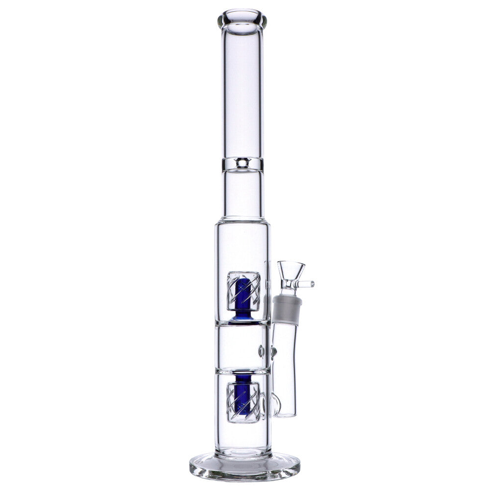 Straight Glass Ice Bong with Double Slitted Drum Percs | 17.7 Inch | Side View 3