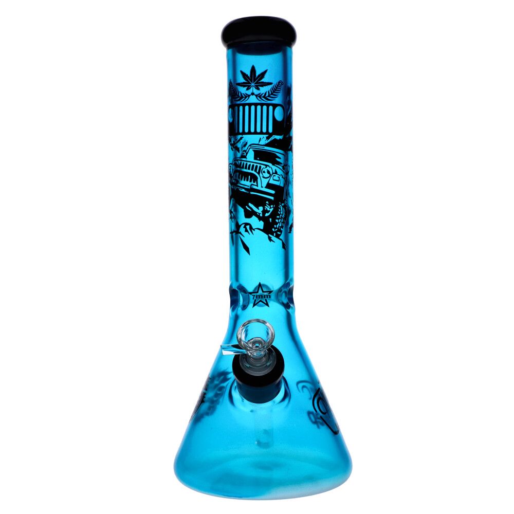 Colored Glass Beaker Base Ice Bong | Blue | Front view