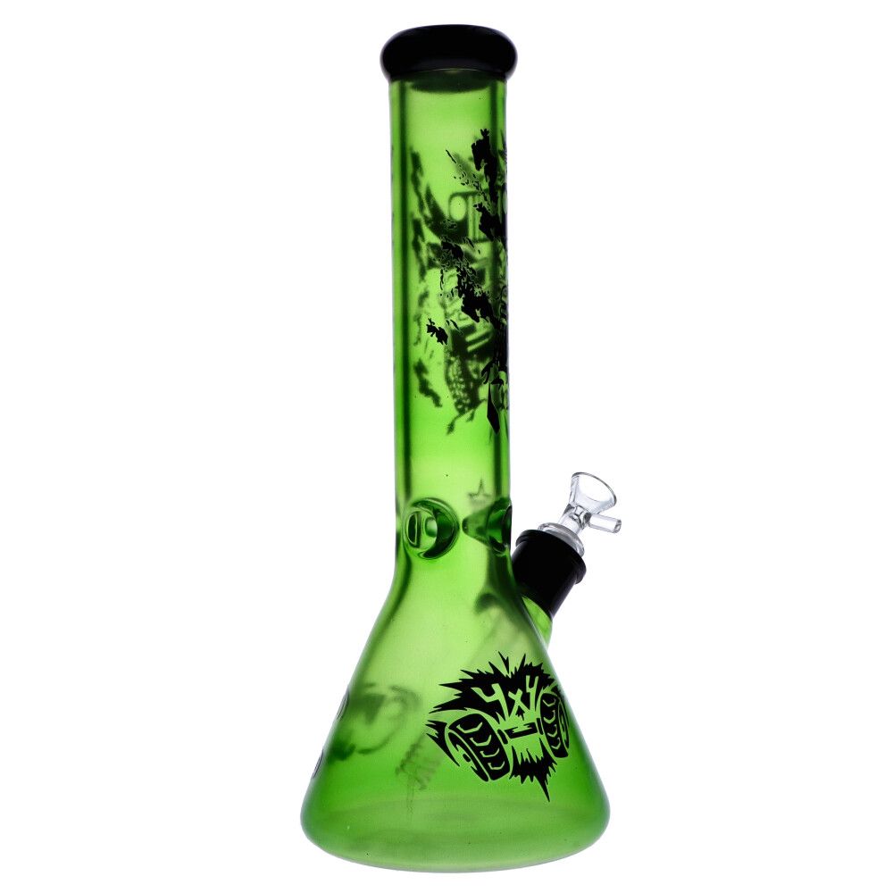 Colored Glass Beaker Base Ice Bong | Green | Side view 4