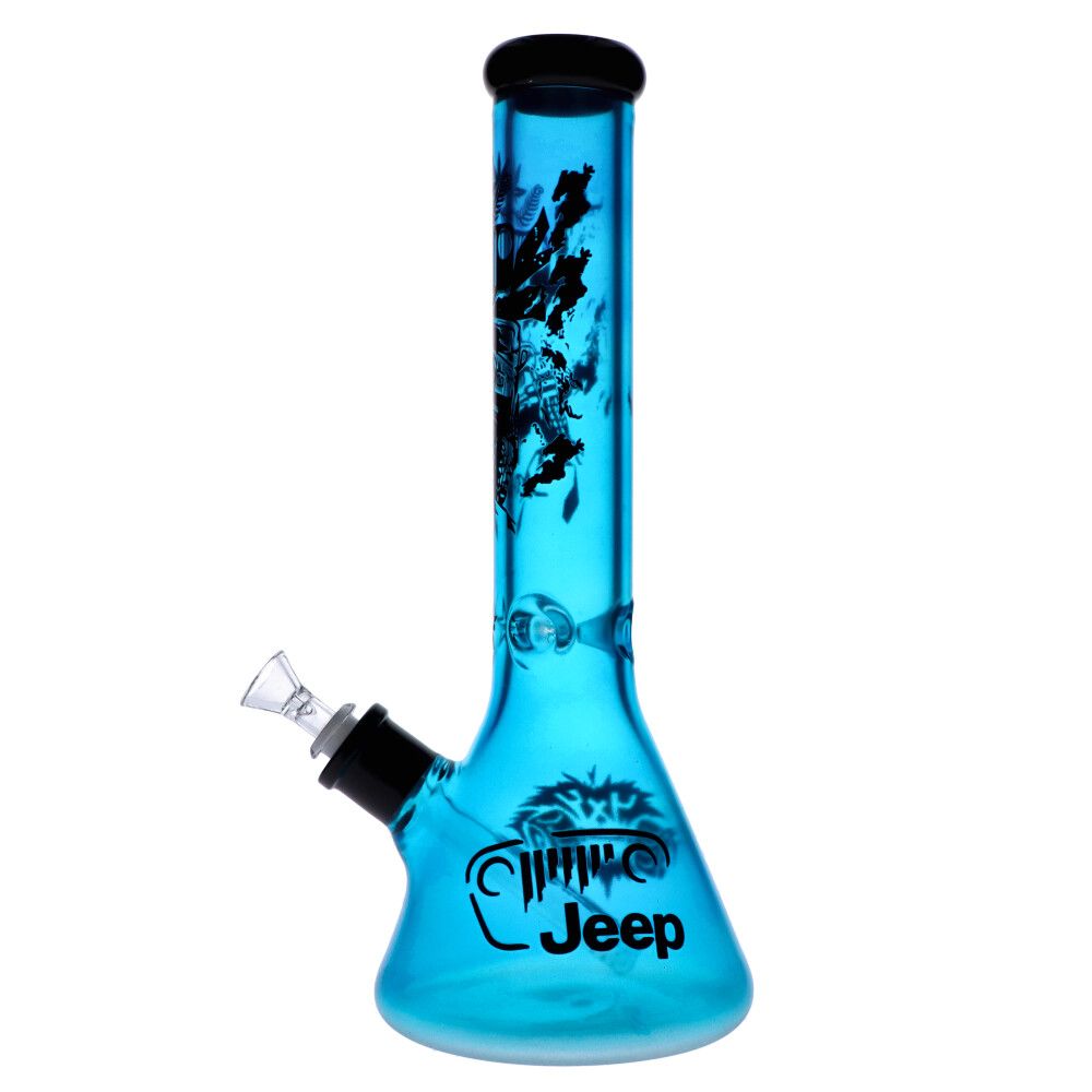 Colored Glass Beaker Base Ice Bong | Blue | Side view 2