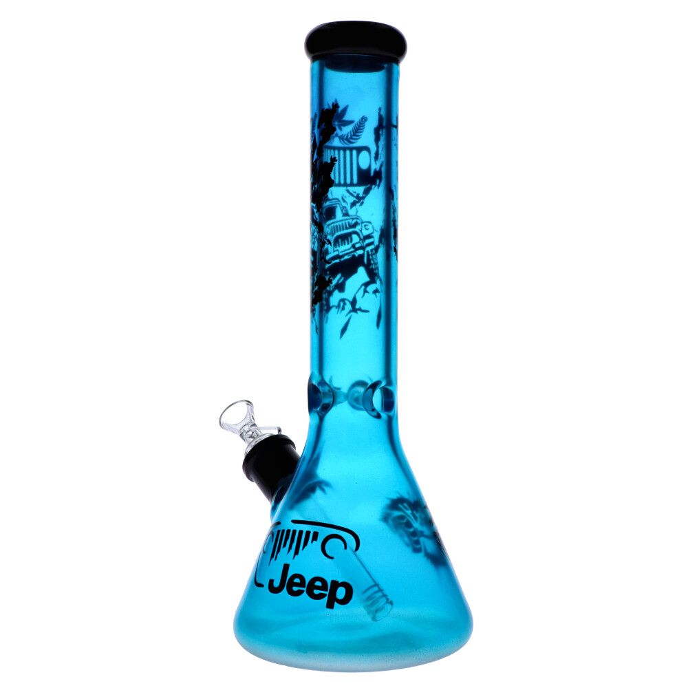 Colored Glass Beaker Base Ice Bong | Blue | Side view 3