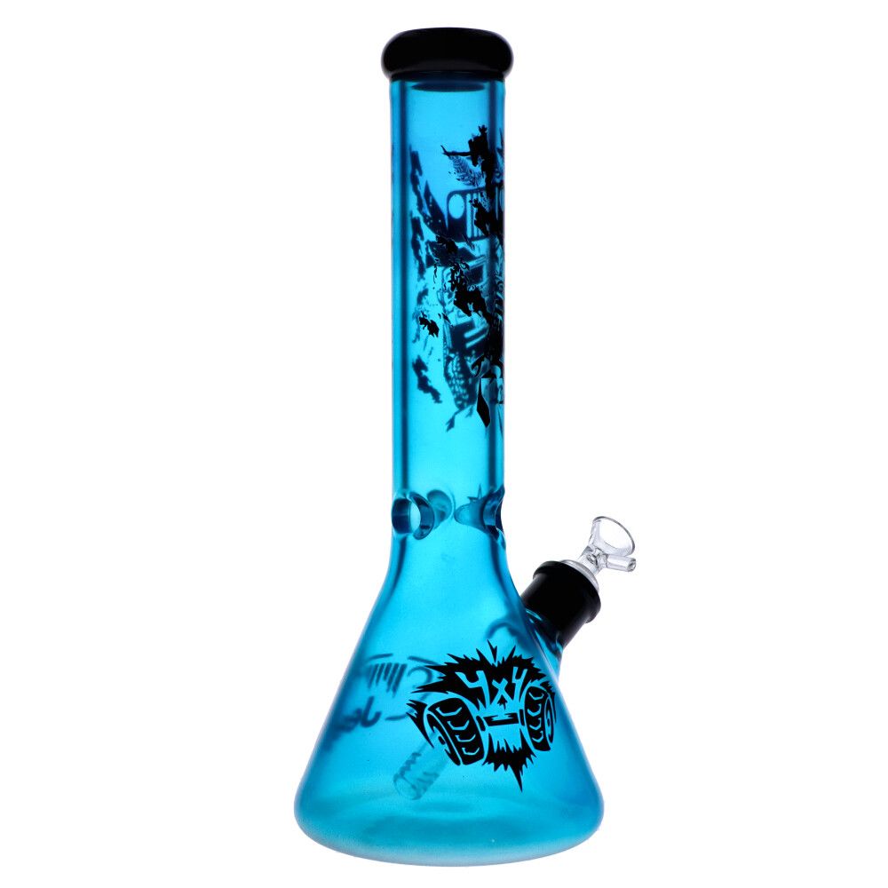 Colored Glass Beaker Base Ice Bong | Blue | Side view 4