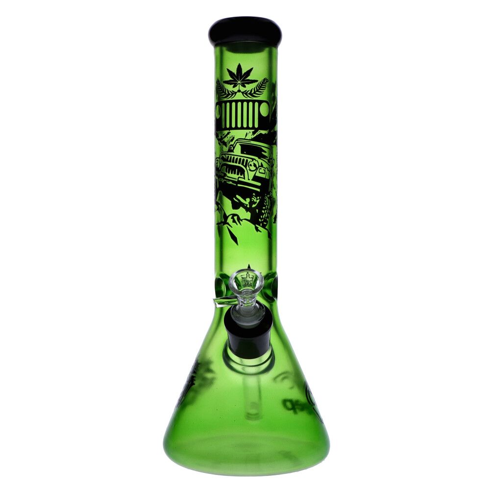 Colored Glass Beaker Base Ice Bong | Green | Front view