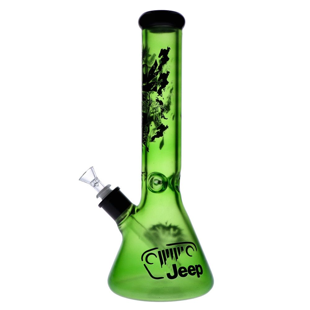 Colored Glass Beaker Base Ice Bong | Green | Side view 2