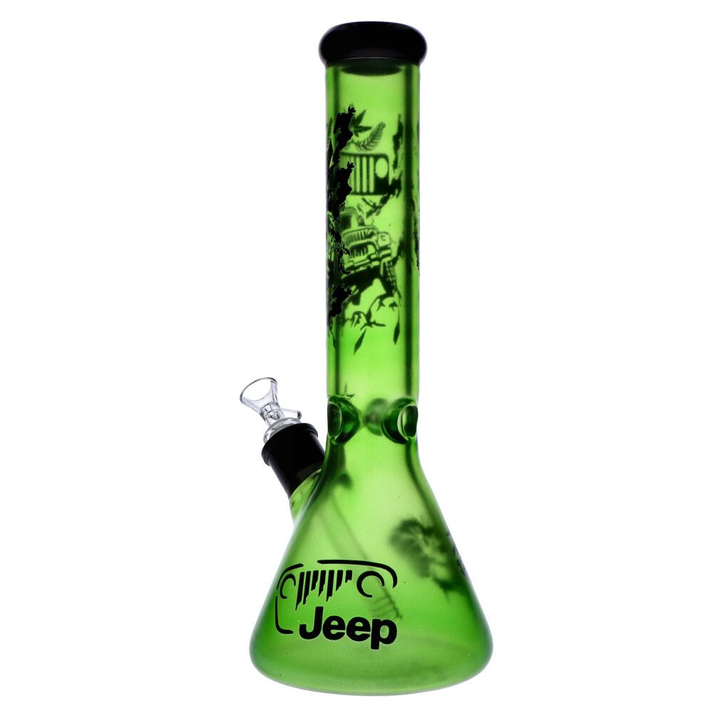 Colored Glass Beaker Base Ice Bong | Green | Side view 3