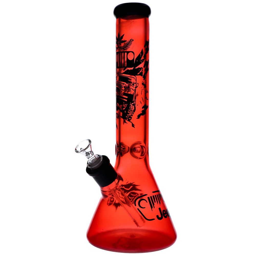 Colored Glass Beaker Base Ice Bong | Red | Side view 1