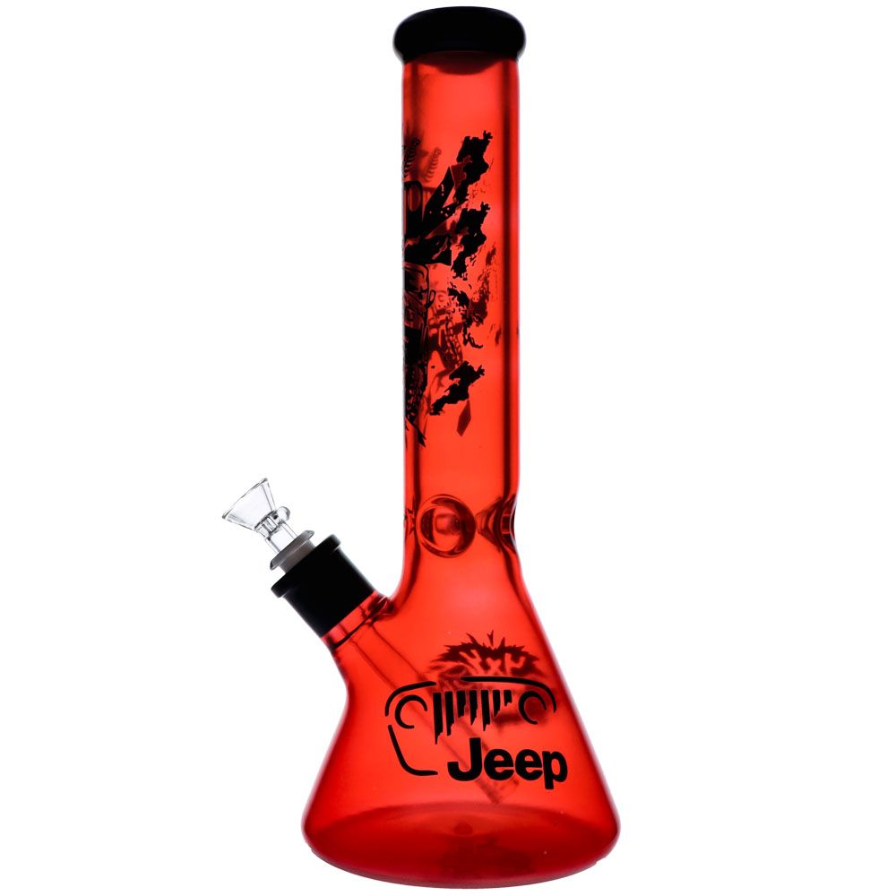 Colored Glass Beaker Base Ice Bong | Red | Side view 2