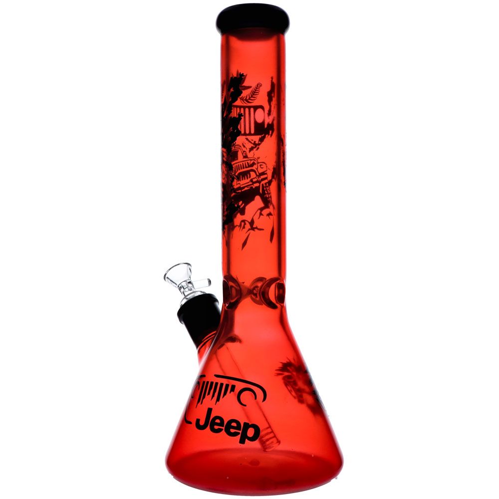 Colored Glass Beaker Base Ice Bong | Red | Side view 3
