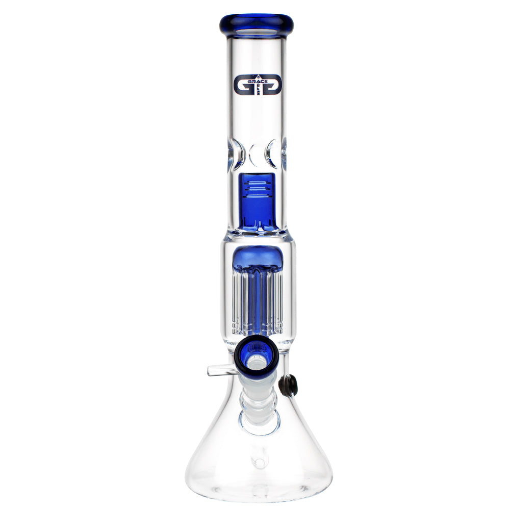 Grace Glass 8-arm Tree Perc Beaker Base Glass Ice Bong | Blue - Front View