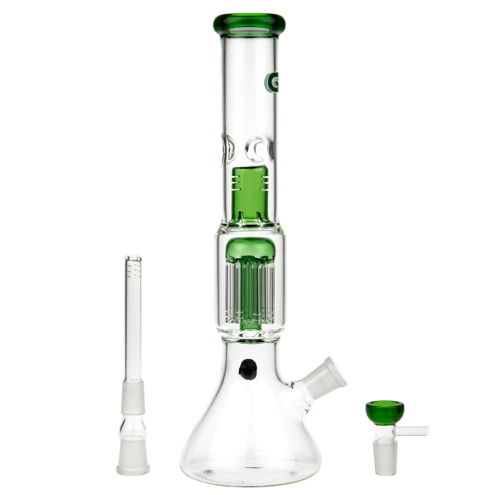 Grace Glass 8-arm Tree Perc Beaker Base Glass Bong | Green - Downstem and Herb Bowl Included 