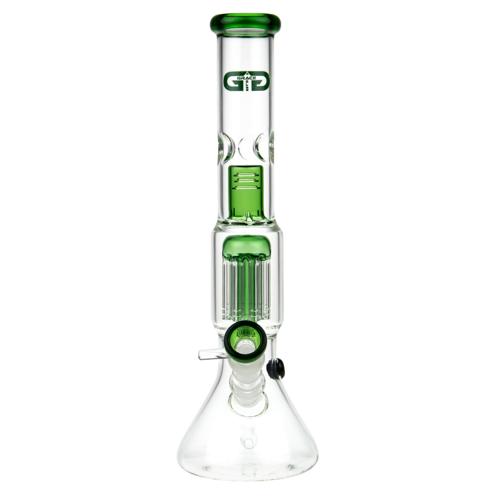 Grace Glass 8-arm Tree Perc Beaker Base Glass Bong | Green - Front View 