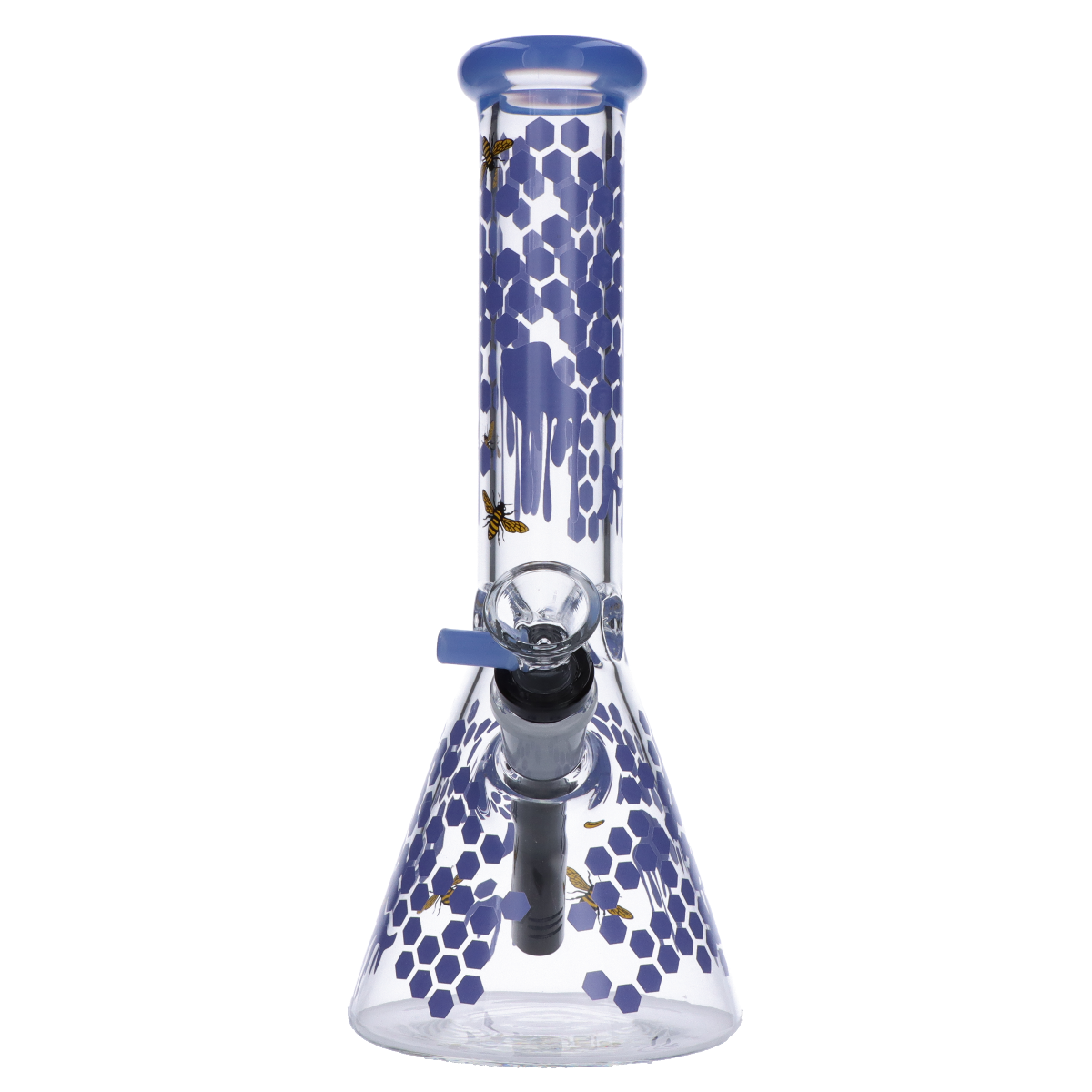 Glasscity Honeycomb Beaker Base Ice Bong | 10 inches | Milky Blue | Front View 