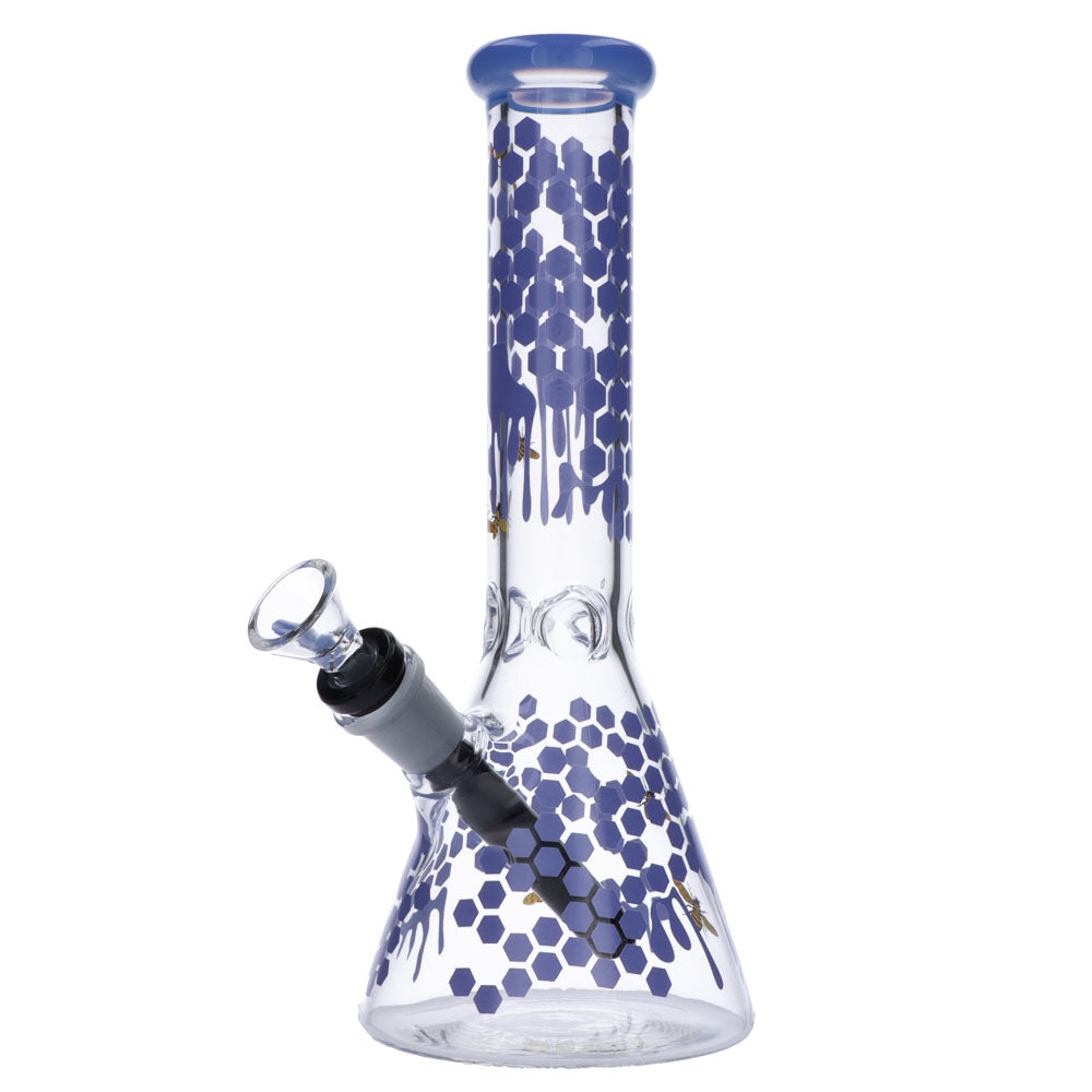 Glasscity Honeycomb Beaker Base Ice Bong | 10 inches | Milky Blue | Side View 4