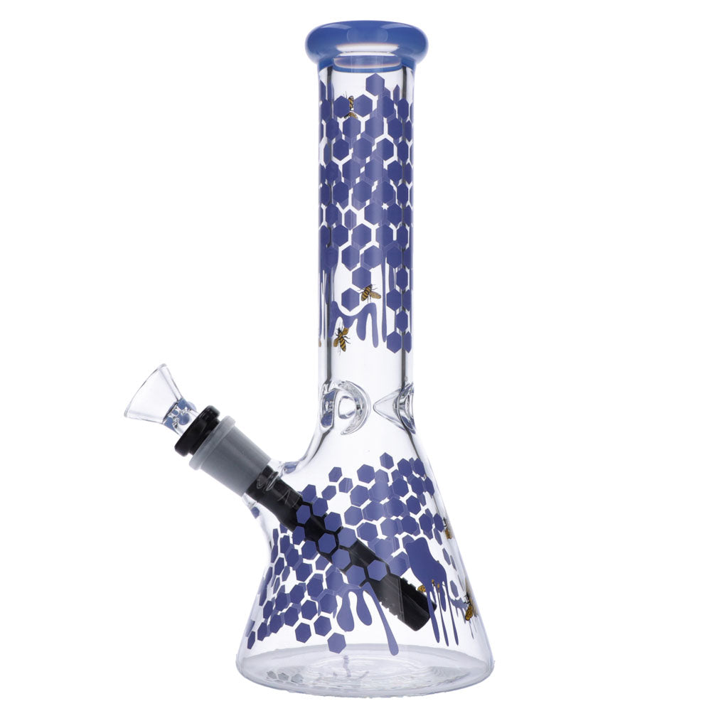 Glasscity Honeycomb Beaker Base Ice Bong | 10 inches | Milky Blue | Side View 1