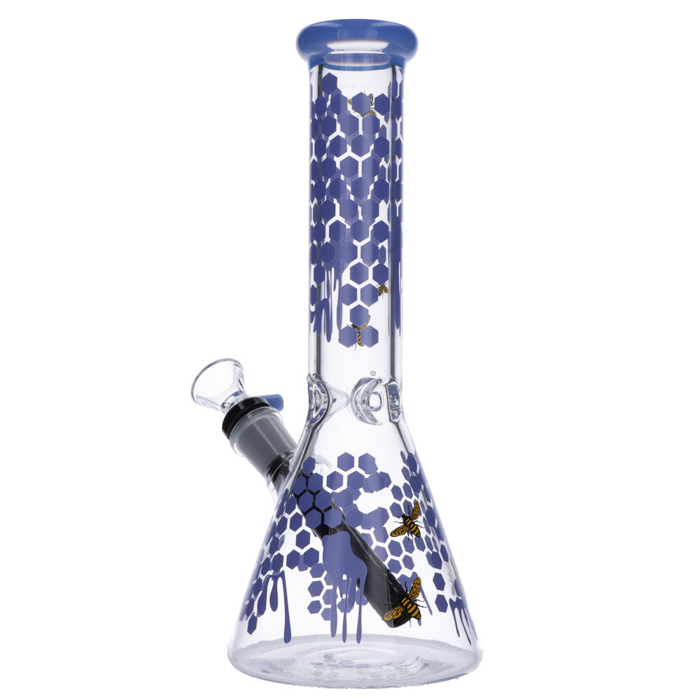 Glasscity Honeycomb Beaker Base Ice Bong | 10 inches | Milky Blue | Side View 2