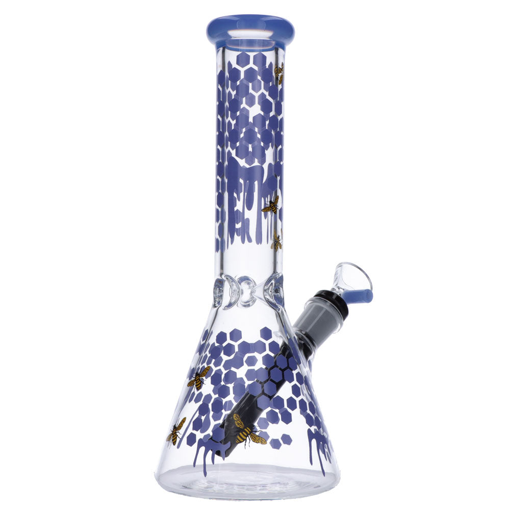 Glasscity Honeycomb Beaker Base Ice Bong | 10 inches | Milky Blue | Side View 3