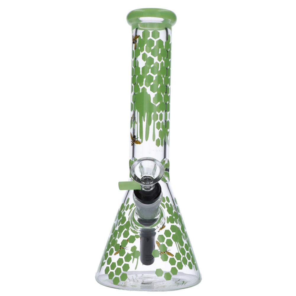 Glasscity Honeycomb Beaker Base Ice Bong | 10 inches | Milky Green | Front View 