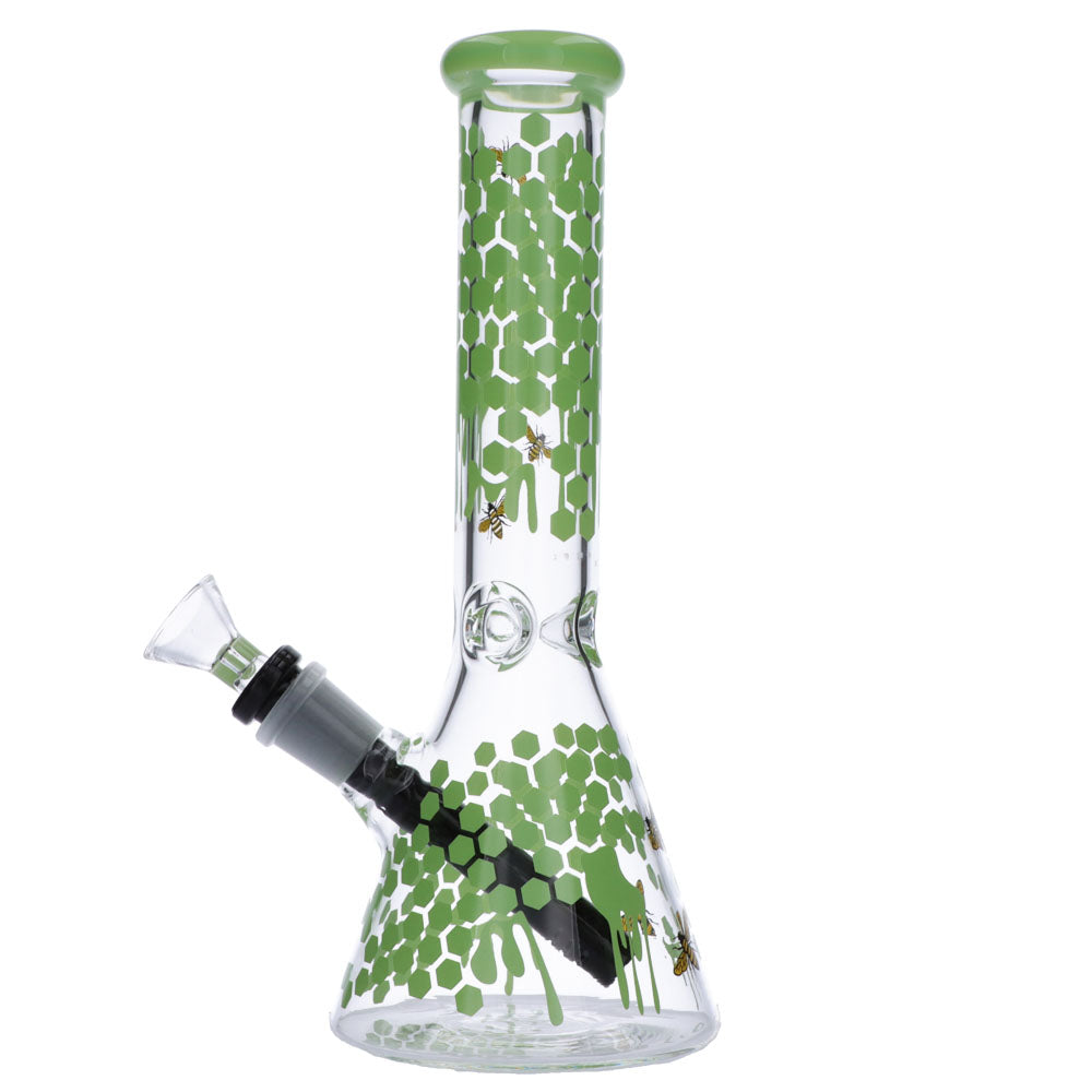 Glasscity Honeycomb Beaker Base Ice Bong | 10 inches | Milky Green | Side View 1