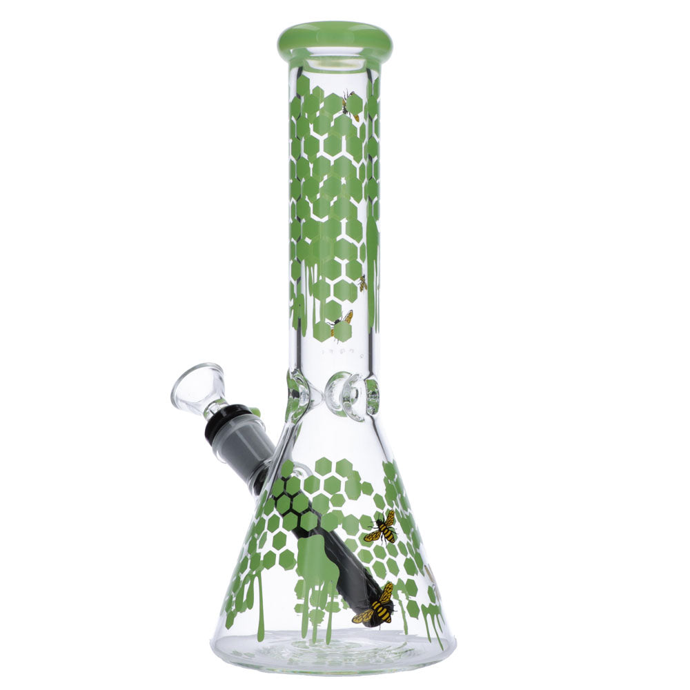 Glasscity Honeycomb Beaker Base Ice Bong | 10 inches | Milky Green | Side View 2