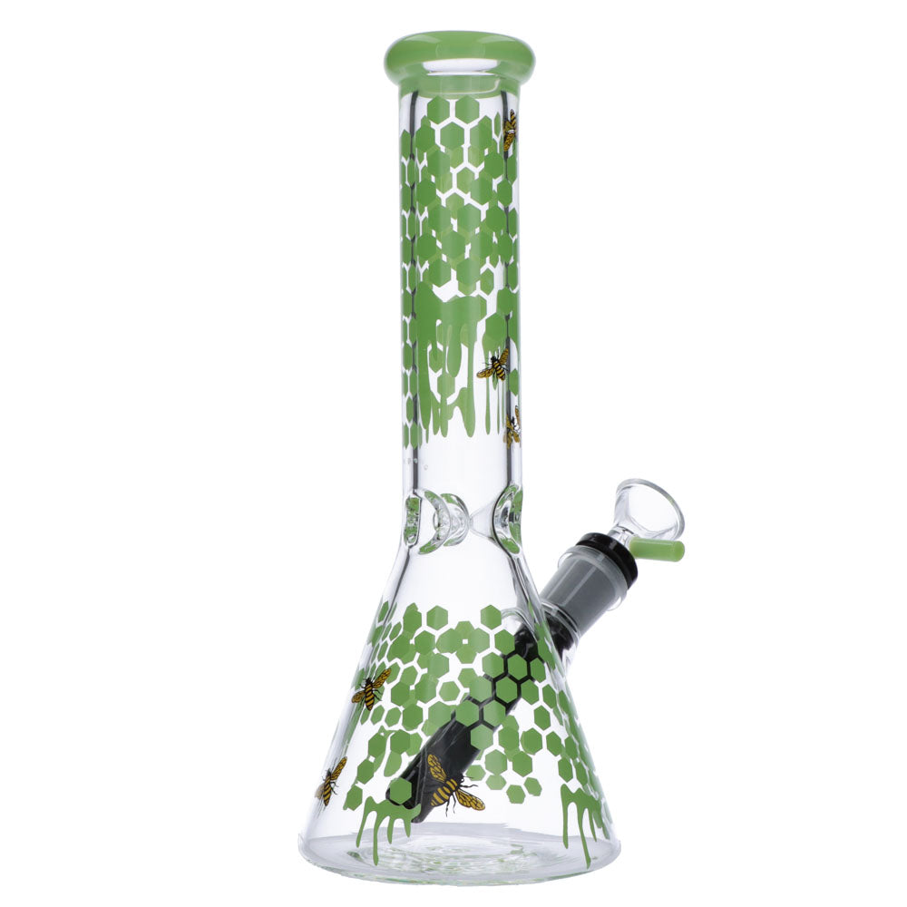 Glasscity Honeycomb Beaker Base Ice Bong | 10 inches | Milky Green | Side View 3