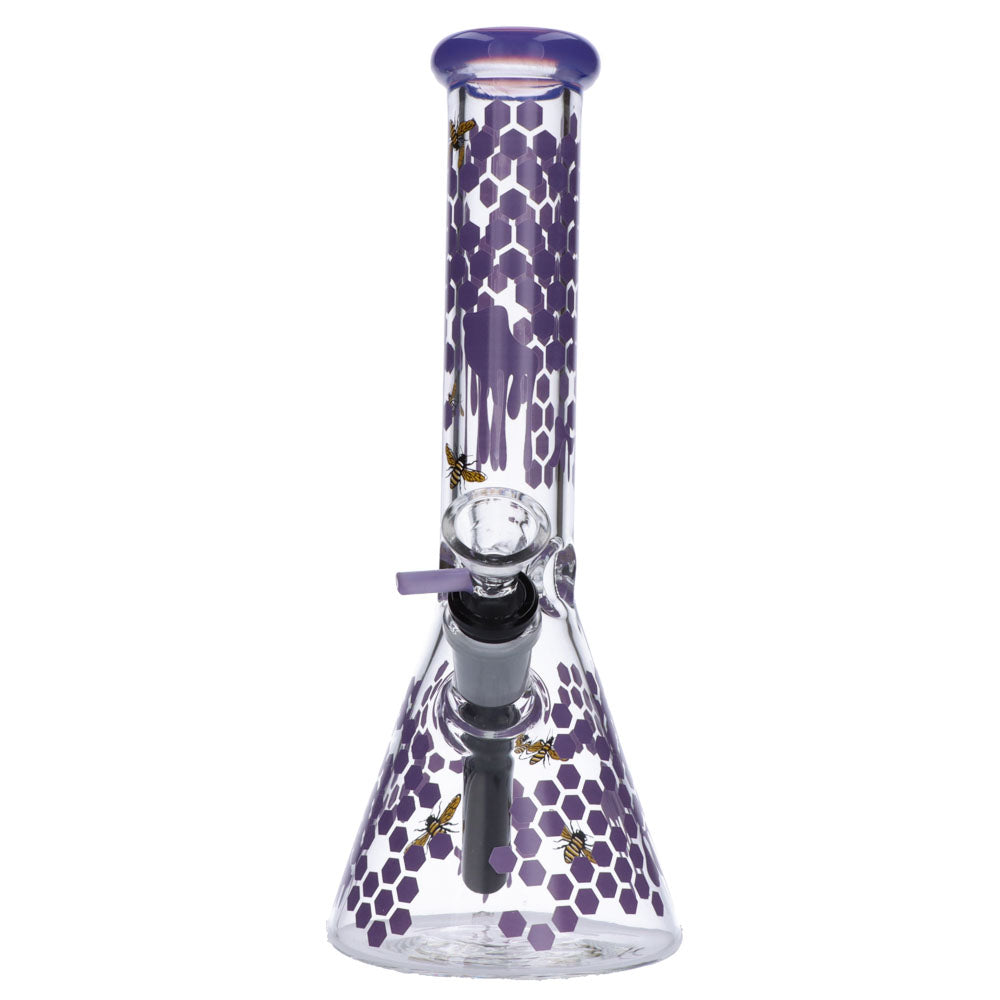 Glasscity Honeycomb Beaker Base Ice Bong | 10 inches | Milky Purple | Front View
