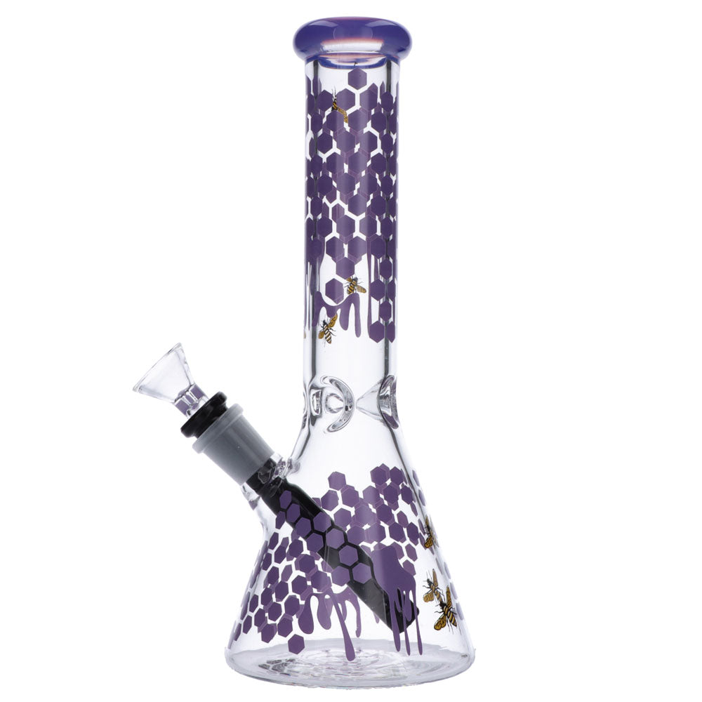 Glasscity Honeycomb Beaker Base Ice Bong | 10 inches | Milky Purple | Side View 1