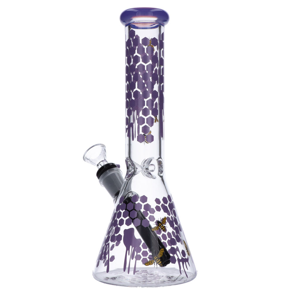 Glasscity Honeycomb Beaker Base Ice Bong | 10 inches | Milky Purple | Side View 2