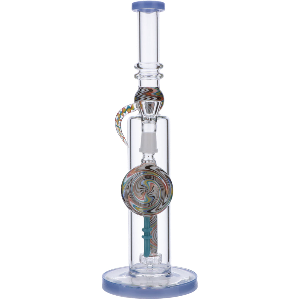 Straight Bong with Wig Wag Showerhead Perc | 12.5 inch | Milky Blue | front view