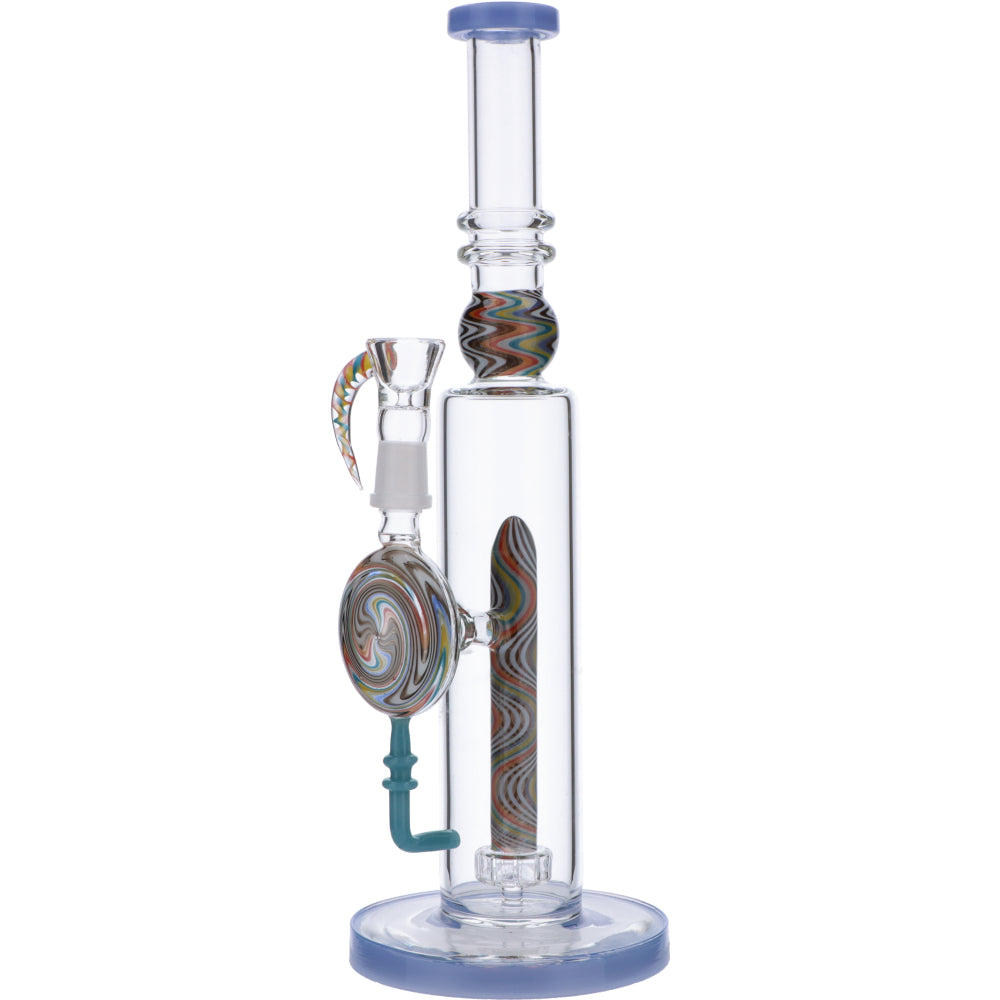 Straight Bong with Wig Wag Showerhead Perc | 12.5 inch | Milky Blue | Side view 1